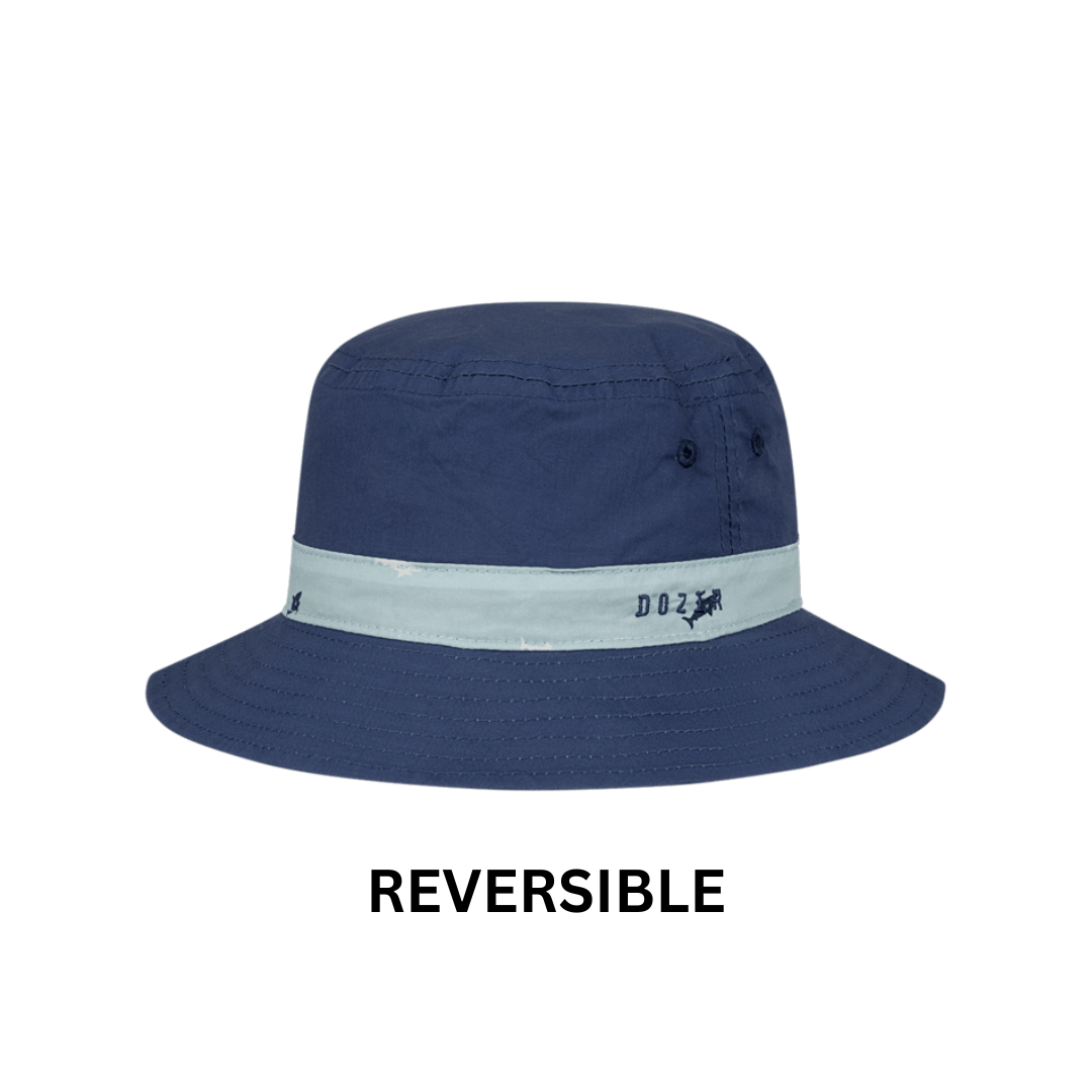 Dozer Baby Boys Bucket Hat - Blue Shark Print - Deep Sea